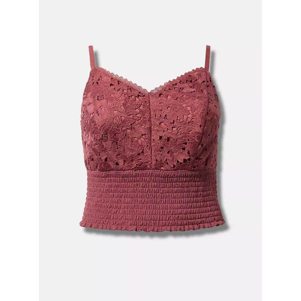 NEW Torrid Women's 2X Mauve Floral Laace Smocked Cami Crop Top